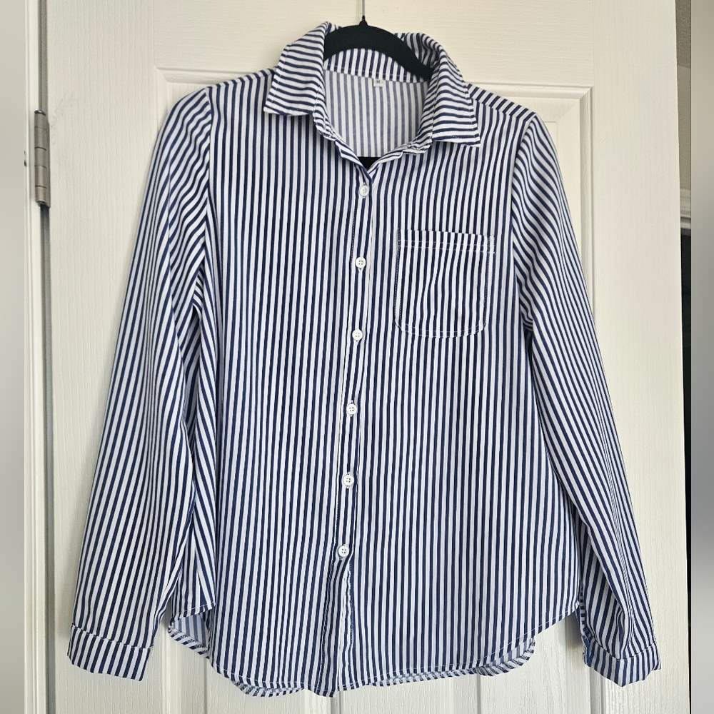 Navy & White Striped Blouse